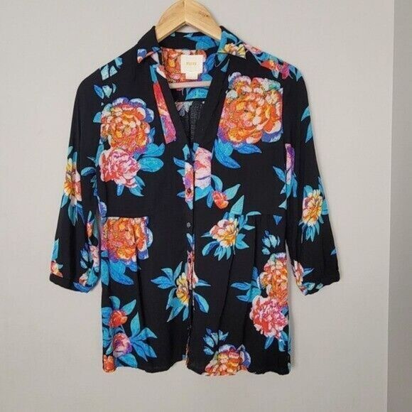 Anthropologie Maeve Woodland Walk Button Up Floral Blouse 2 - Picture 1 of 2